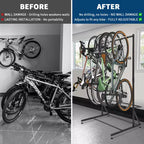 Rastrelliera portabici autoportante per 5 bici con capacità di carico di 136 kg, robusto organizzatore per un posizionamento sicuro e stabile delle bici in cortili anteriori e posteriori