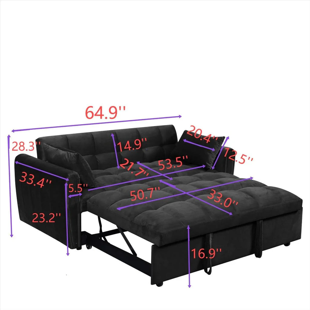 64,96 Velvet Divano Letto Convertibile 3-in-1 con Schienale Regolabile, Tasca Portaoggetti e Capacità di Carico di 227 kg