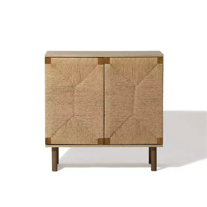 LuxenHome Mid-Century Modern Rope 2-Door Cabinet with Wood Legs Natural