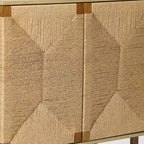 Credenza Mid-Century Modern con 2 ante in corda e gambe in legno, colore naturale
