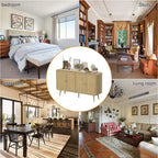 Mobile Contenitore di Ispirazione Boho con Ante in Rattan Intrecciato e Maniglie Dorate - Versatile per Camera da Letto, Studio, Ristorante e Soggiorno