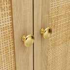 Mobile Contenitore di Ispirazione Boho con Ante in Rattan Intrecciato e Maniglie Dorate - Versatile per Camera da Letto, Studio, Ristorante e Soggiorno