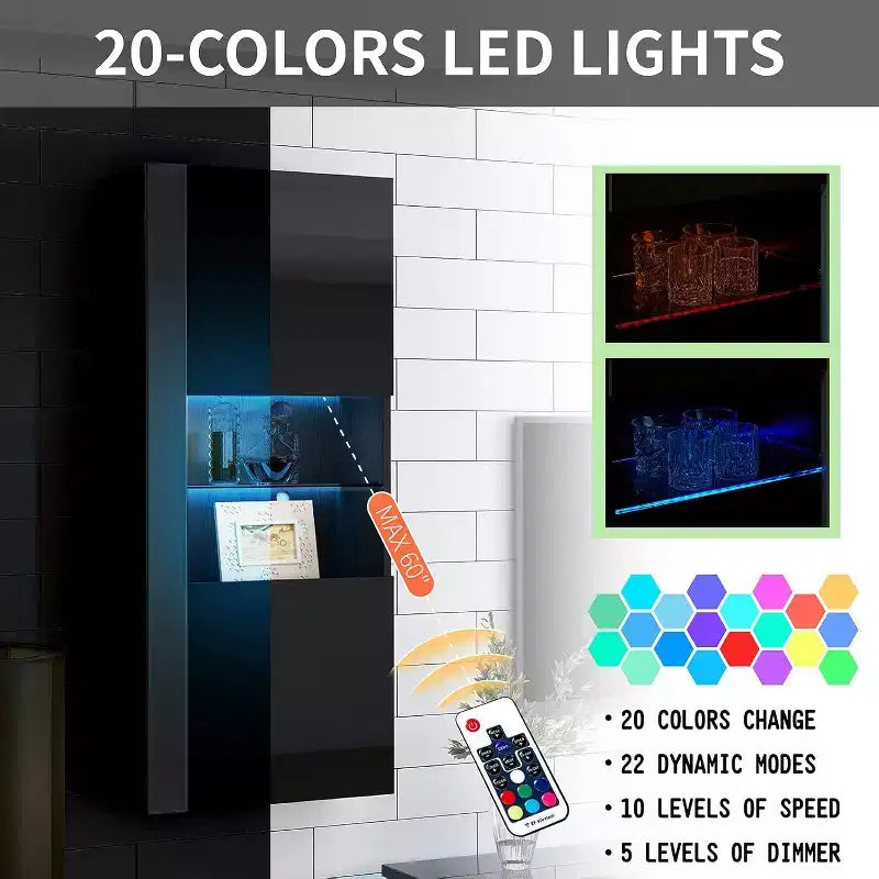 Pensili da Parete con Luci a LED, Armadietti Pensili Moderni per Soggiorno/Camera da Letto, 2 Pezzi