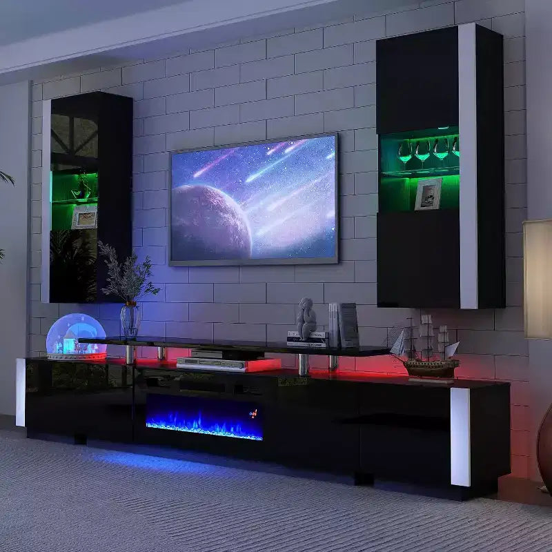 Pensili da Parete con Luci a LED, Armadietti Pensili Moderni per Soggiorno/Camera da Letto, 2 Pezzi