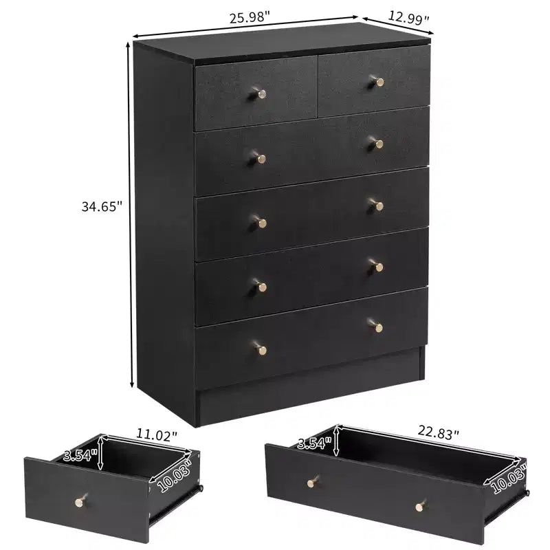Karl Home 6-Drawer Black Particle Board 25.98in. W Chest of Drawer