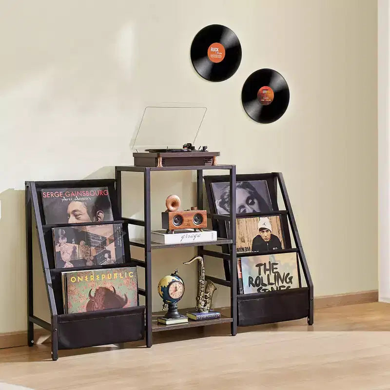 Supporto per giradischi, supporto per dischi in vinile a 3 livelli in metallo, contiene fino a 280 album, supporto per giradischi con porta dischi e scaffale espositore per vinili, nero