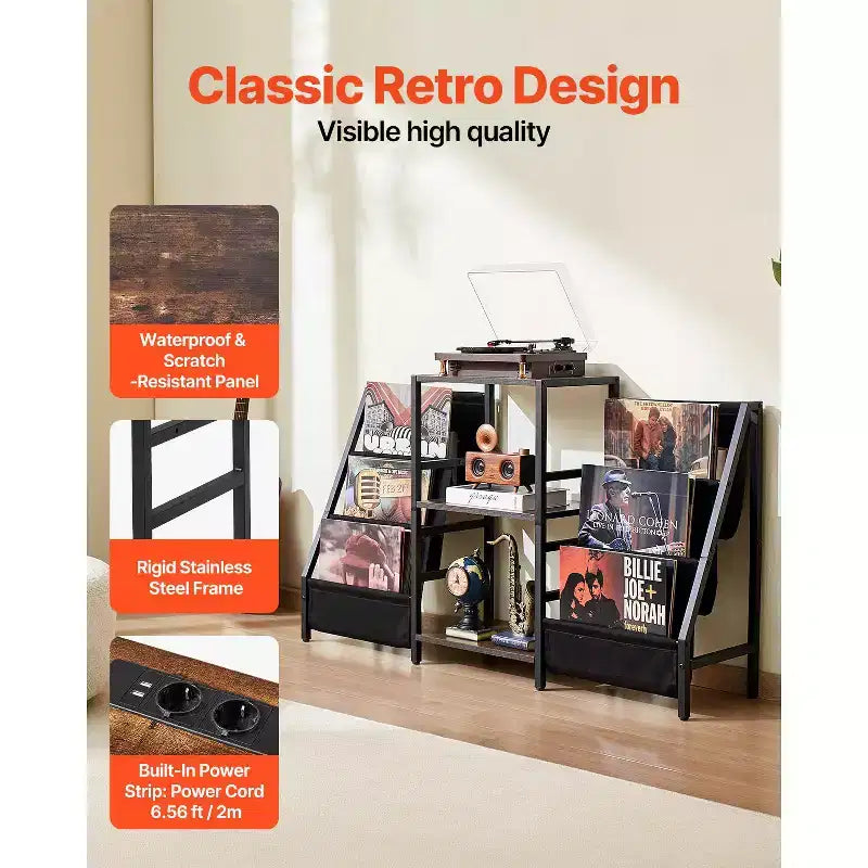 Supporto per giradischi, supporto per dischi in vinile a 3 livelli in metallo, contiene fino a 280 album, supporto per giradischi con porta dischi e scaffale espositore per vinili, nero