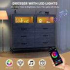 1 Comò a 6 cassetti con porte USB e luci RGB - Armadio a 2 ante per camera da letto/soggiorno
