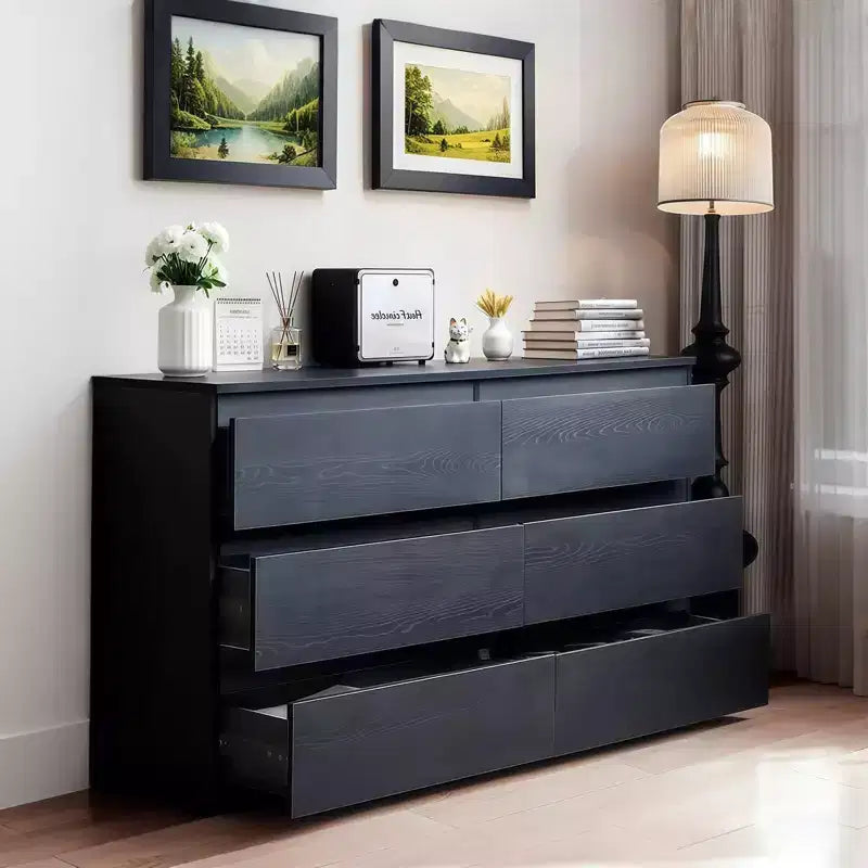 MAYEERTY Cassettiera Nera Moderna a 6 Cassetti con Ampio Piano d'Appoggio Maniglie Nascoste 6 Cassetti Profondi per Soggiorno Ingresso