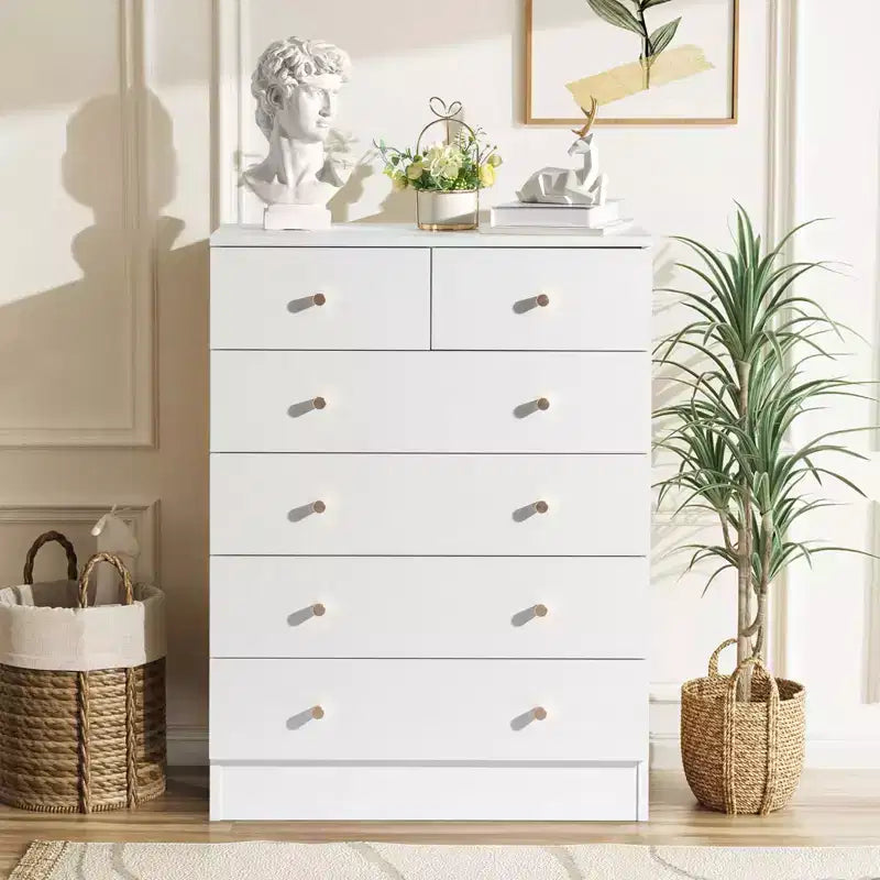 Comodino a 6 cassetti Karl Home in truciolato bianco, 66 cm L