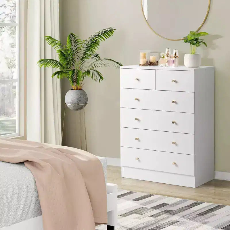 Comodino a 6 cassetti Karl Home in truciolato bianco, 66 cm L