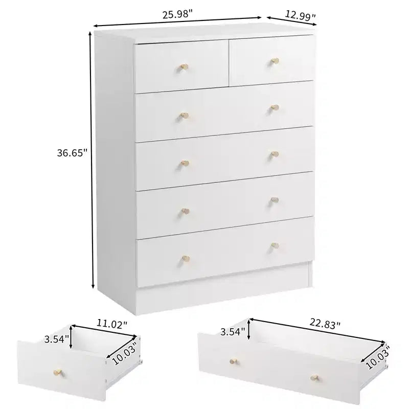 Comodino a 6 cassetti Karl Home in truciolato bianco, 66 cm L