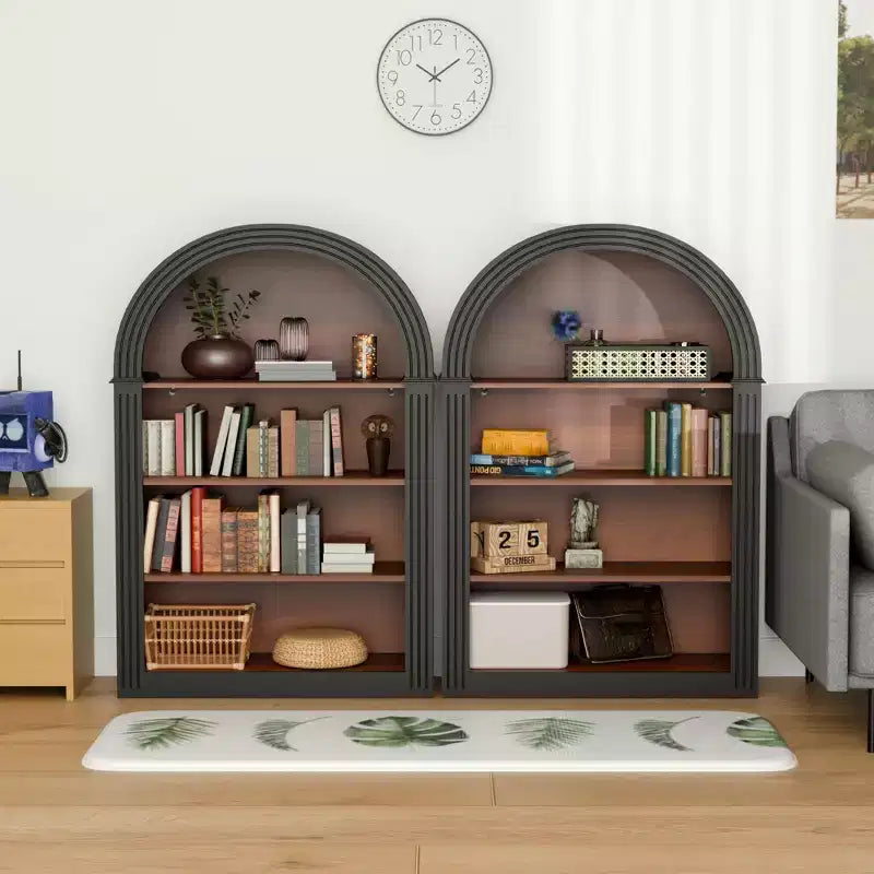 Vetrina ad Arco Antica, Credenza con 4 Ripiani, Mobile Contenitore Indipendente per Soggiorno, Corridoio e Ufficio, Nero