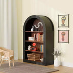 Vetrina ad Arco Antica, Credenza con 4 Ripiani, Mobile Contenitore Indipendente per Soggiorno, Corridoio e Ufficio, Nero