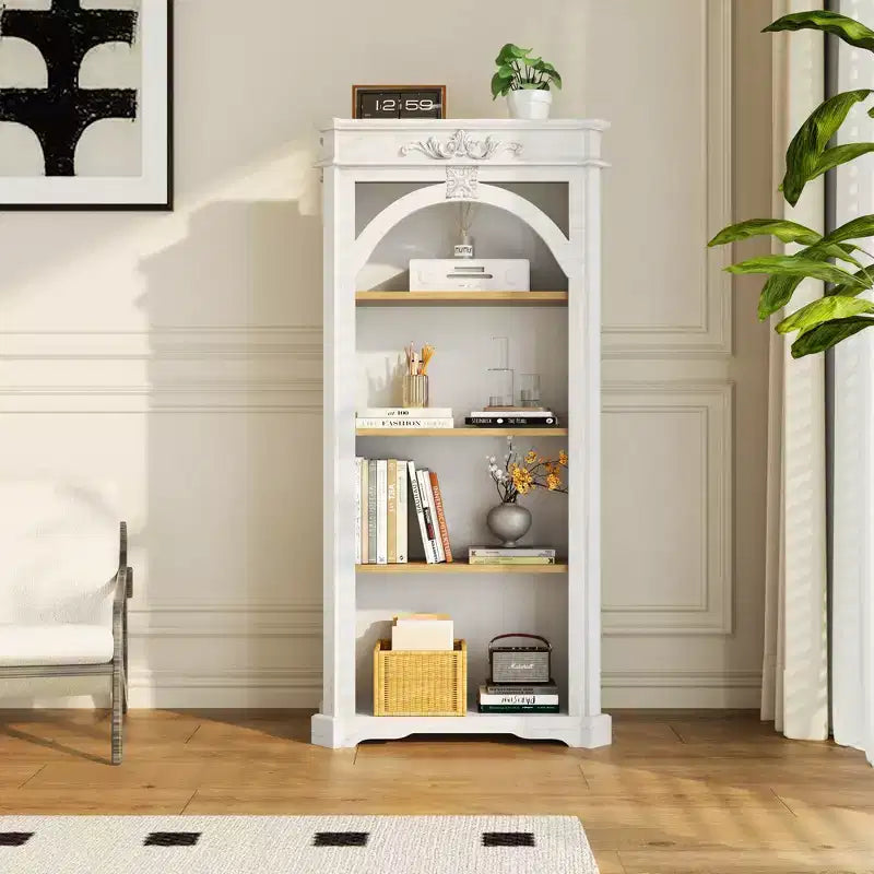 Okak Modern Arched Display Cabinet, Storage Cabinet with 4 Shelves, Freestanding Storage Cabinet for Living Room, Hallway and Office, White