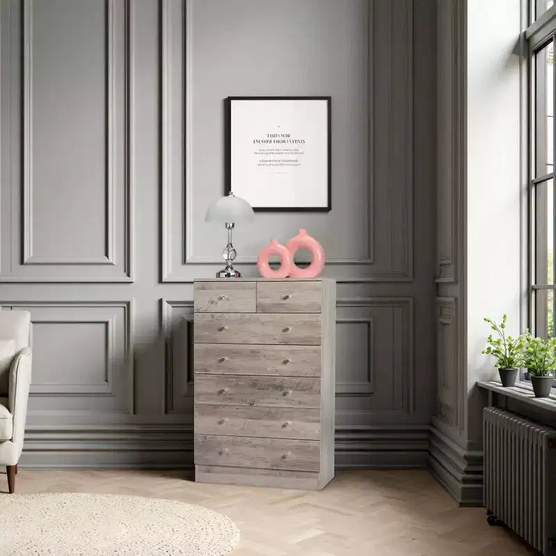 Karl Home 7-Drawer Gray Particle Board 25.98in. W Chest of Drawer