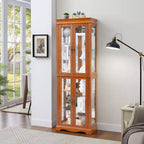 Vetrinetta illuminata con struttura in legno - Elegante mobiletto in vetro per vino, giocattoli e oggetti da collezione - Perfetto per soggiorno, cucina - ROVERE
