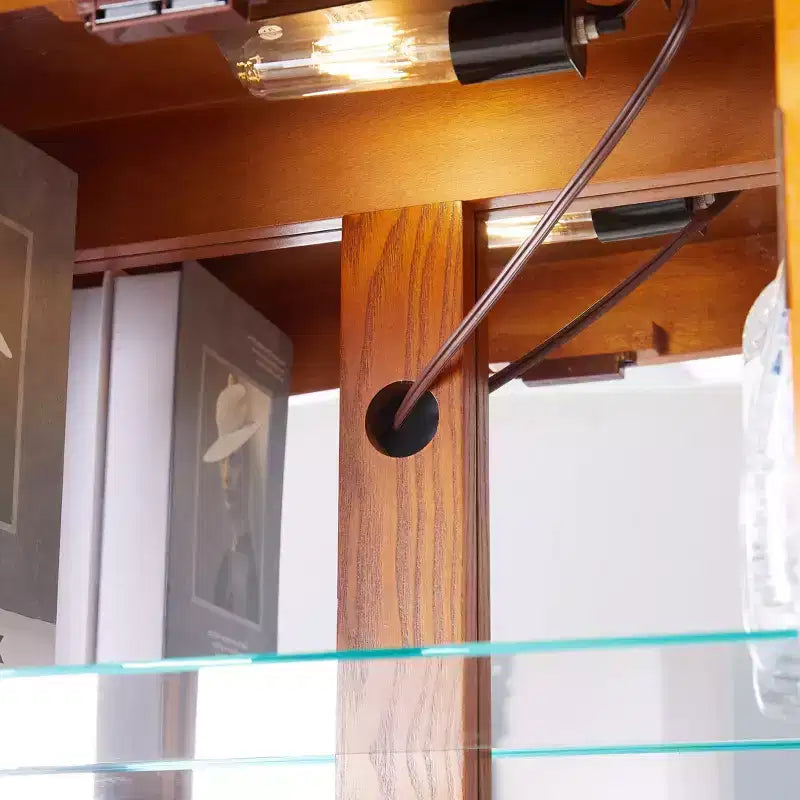 Vetrinetta illuminata con struttura in legno - Elegante mobiletto in vetro per vino, giocattoli e oggetti da collezione - Perfetto per soggiorno, cucina - ROVERE