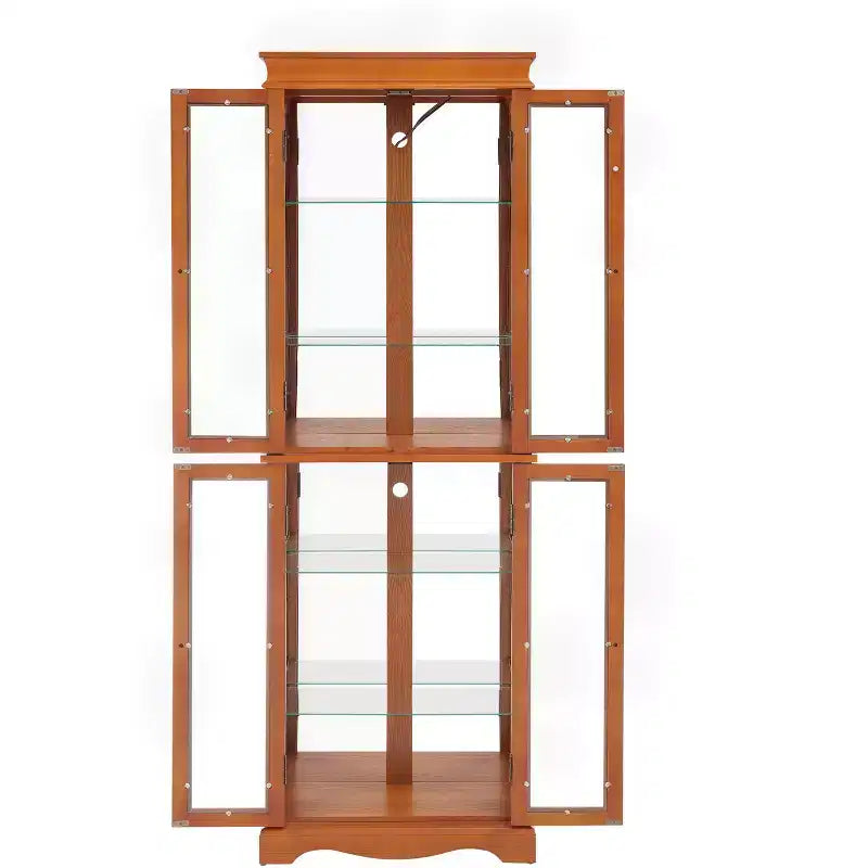 Vetrinetta illuminata con struttura in legno - Elegante mobiletto in vetro per vino, giocattoli e oggetti da collezione - Perfetto per soggiorno, cucina - ROVERE