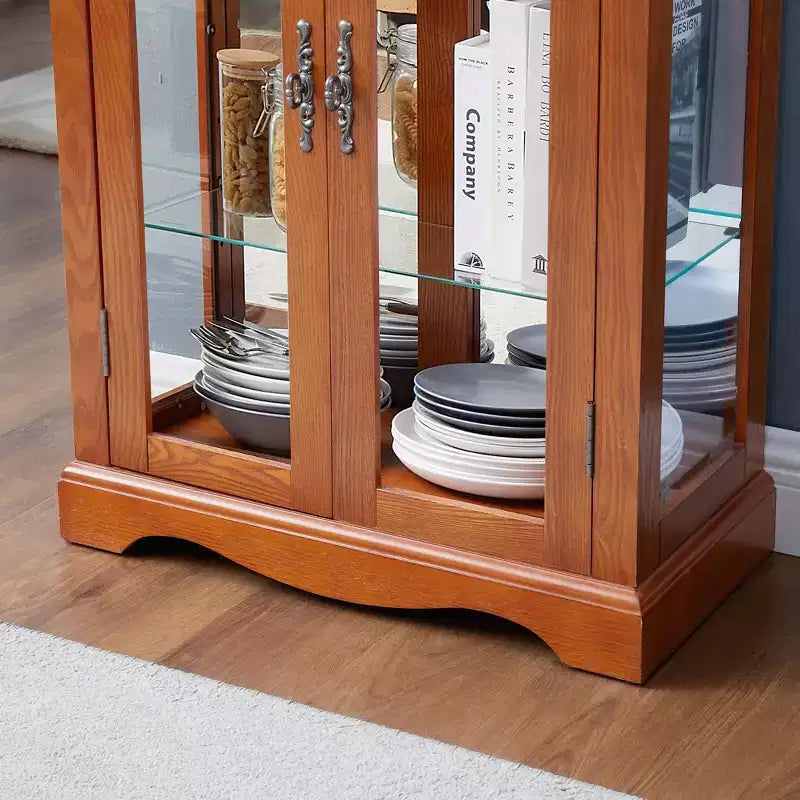 Vetrinetta illuminata con struttura in legno - Elegante mobiletto in vetro per vino, giocattoli e oggetti da collezione - Perfetto per soggiorno, cucina - ROVERE