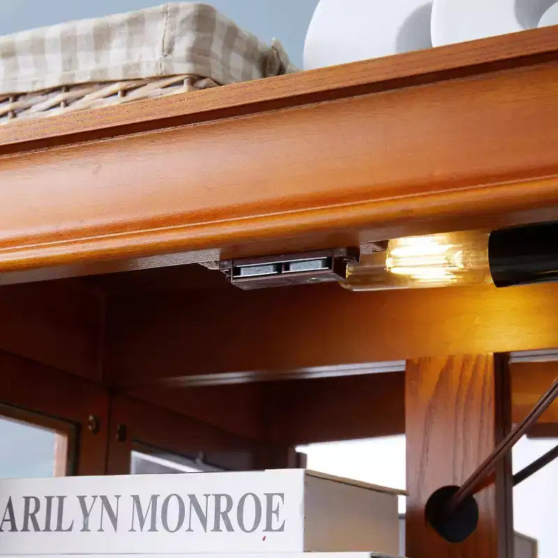 Vetrinetta illuminata con struttura in legno - Elegante mobiletto in vetro per vino, giocattoli e oggetti da collezione - Perfetto per soggiorno, cucina - ROVERE