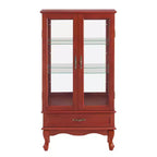 Lighted Corner Curio Cabinet with Tempered Glass Doors & Shelves - Elegant Cherry Display Case with Bulb for Living Room & Bedroom Decor