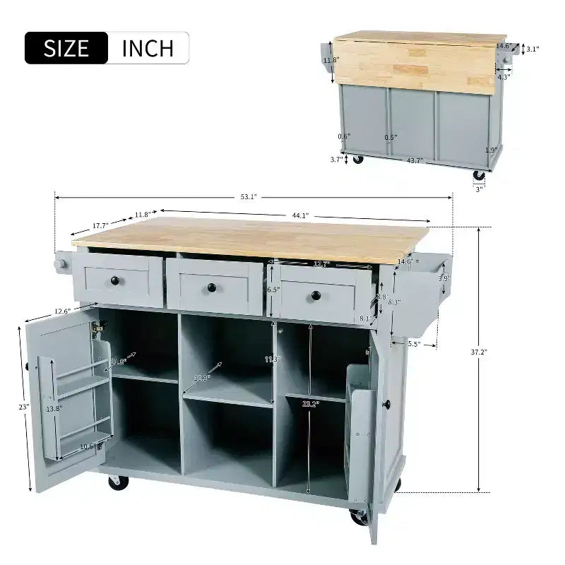 Credenza da Cucina con 5 Ruote, 2 Ante e Ripiani Interni, Mobile per Sala da Pranzo, Cucina