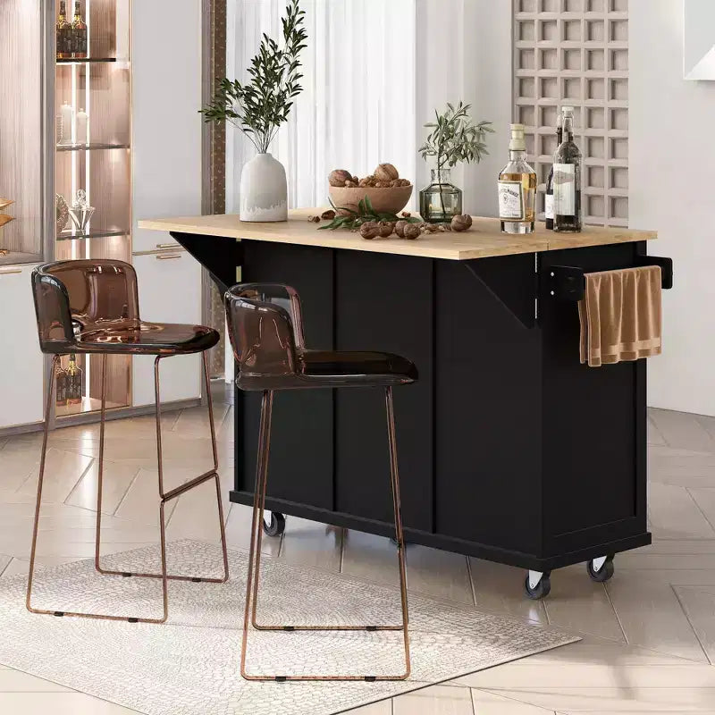 Credenza da Cucina con 5 Ruote, 2 Ante e Ripiani Interni, Mobile per Sala da Pranzo, Cucina