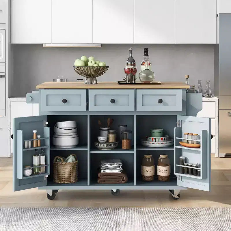 Credenza da Cucina con 5 Ruote, 2 Ante e Ripiani Interni, Mobile per Sala da Pranzo, Cucina