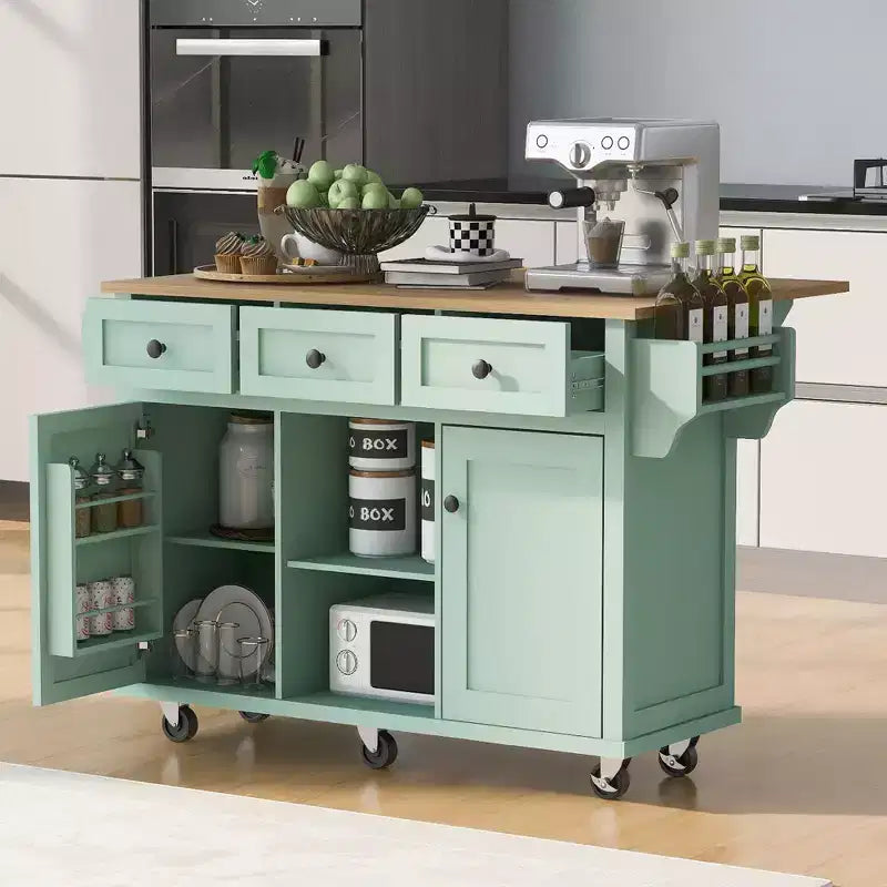 Credenza da Cucina con 5 Ruote, 2 Ante e Ripiani Interni, Mobile per Sala da Pranzo, Cucina