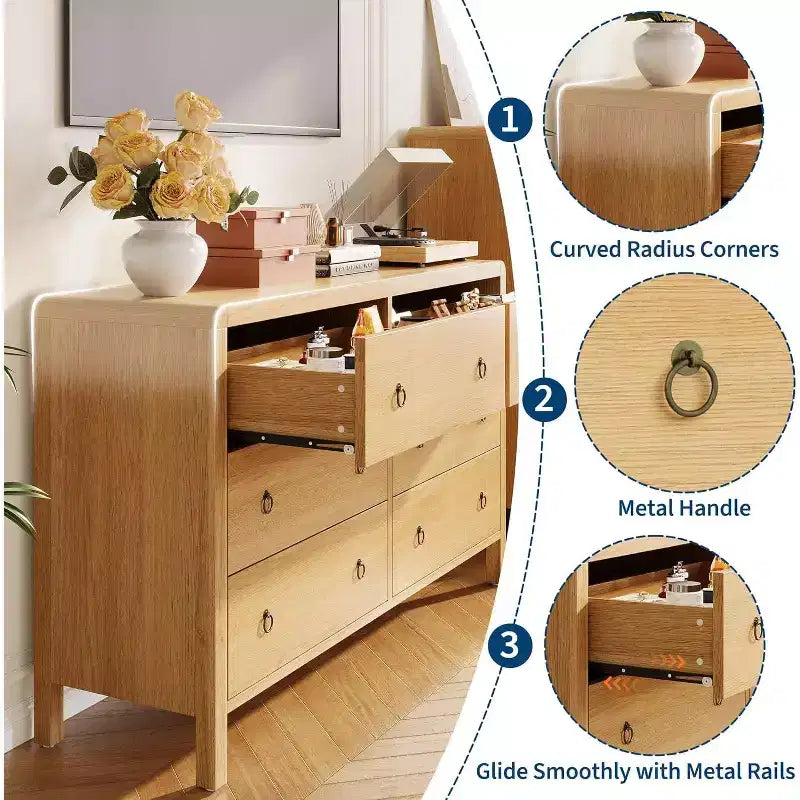 Cassettiera a 6 cassetti, organizer contenitore con robusta maniglia in metallo, porta TV per TV da 55 pollici, cassettiera per soggiorno, corridoio, armadio