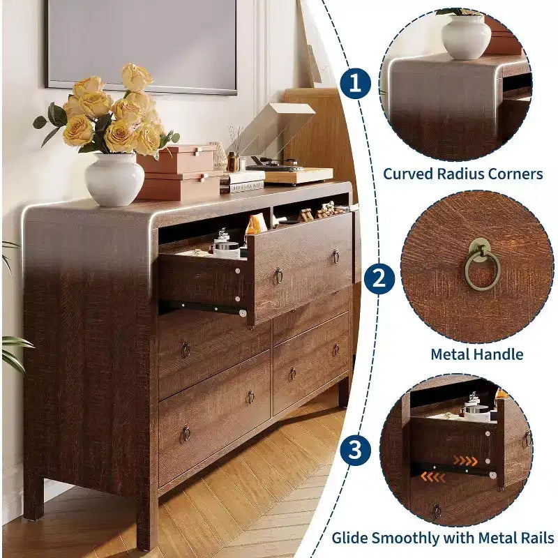 Cassettiera a 6 cassetti, organizer contenitore con robusta maniglia in metallo, porta TV per TV da 55 pollici, cassettiera per soggiorno, corridoio, armadio