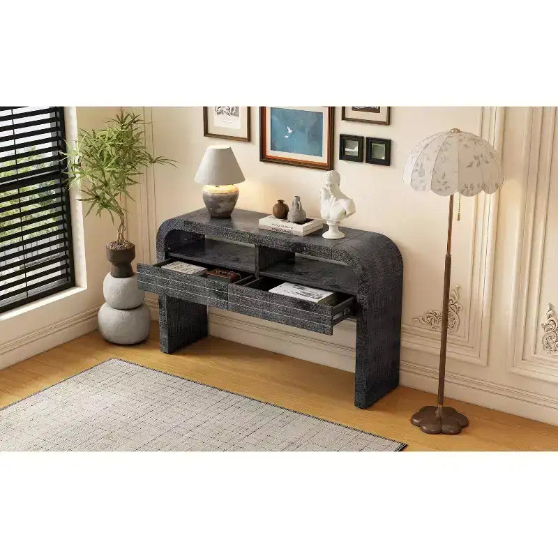 Tavoli Console per Ingresso, Tavolo da Ingresso Rustico con 2 Cassetti, Tavolo da Ingresso Sottile dal Design Curvo per Casa Ufficio Foyer Corridoio Ingresso