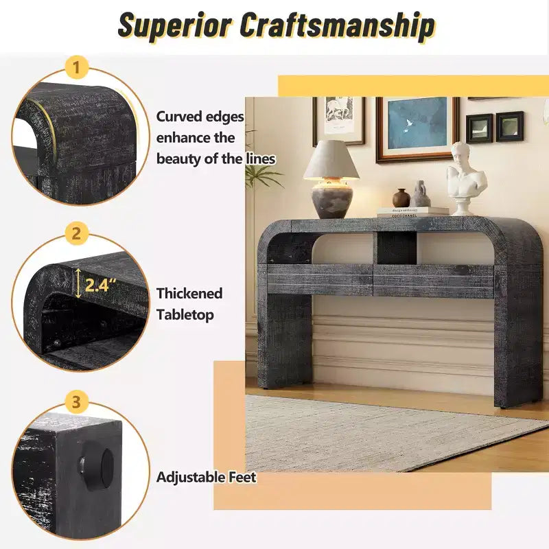 Tavoli Console per Ingresso, Tavolo da Ingresso Rustico con 2 Cassetti, Tavolo da Ingresso Sottile dal Design Curvo per Casa Ufficio Foyer Corridoio Ingresso