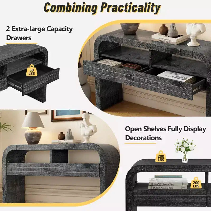Tavoli Console per Ingresso, Tavolo da Ingresso Rustico con 2 Cassetti, Tavolo da Ingresso Sottile dal Design Curvo per Casa Ufficio Foyer Corridoio Ingresso