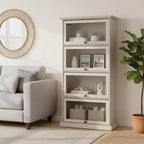 Homy Casa 4-Tier Glass Display Cabinet with Flip-Up Doors for Living Room, Entryway or Office