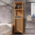 Tall Slim Storage Cabinet, Bamboo Bathroom Cabinet With Shutter Door And 3 Tier Shelves, Tower Corner Rack For Bathroom, Living Room, Kitchen Neutral