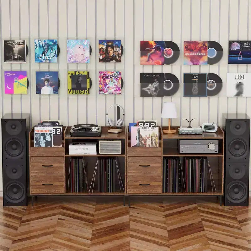 Portadischi in Stile Medievale Moderno con Cassetti - Contiene oltre 500 dischi, Mobile Audio Robusto in Legno e Metallo