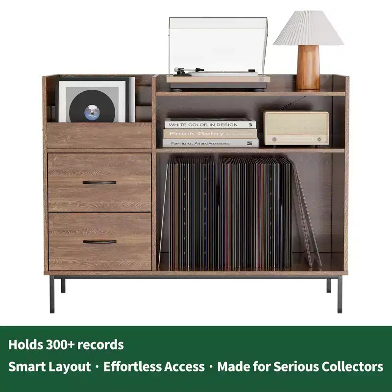 Portadischi in Stile Medievale Moderno con Cassetti - Contiene oltre 500 dischi, Mobile Audio Robusto in Legno e Metallo
