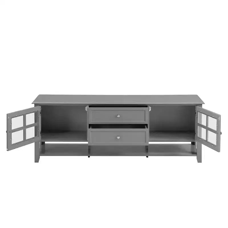 Mobile TV moderno da 59" per TV fino a 60", consolle multimediale in MDF grigio con contenitore multifunzionale e ante magnetiche silenziose
