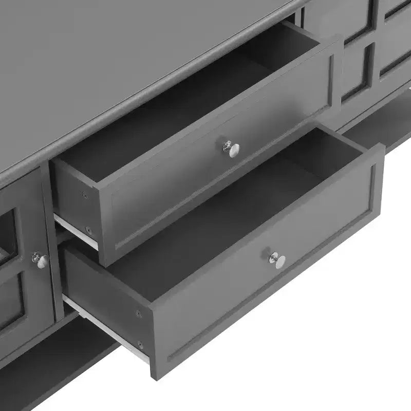 Mobile TV moderno da 59" per TV fino a 60", consolle multimediale in MDF grigio con contenitore multifunzionale e ante magnetiche silenziose