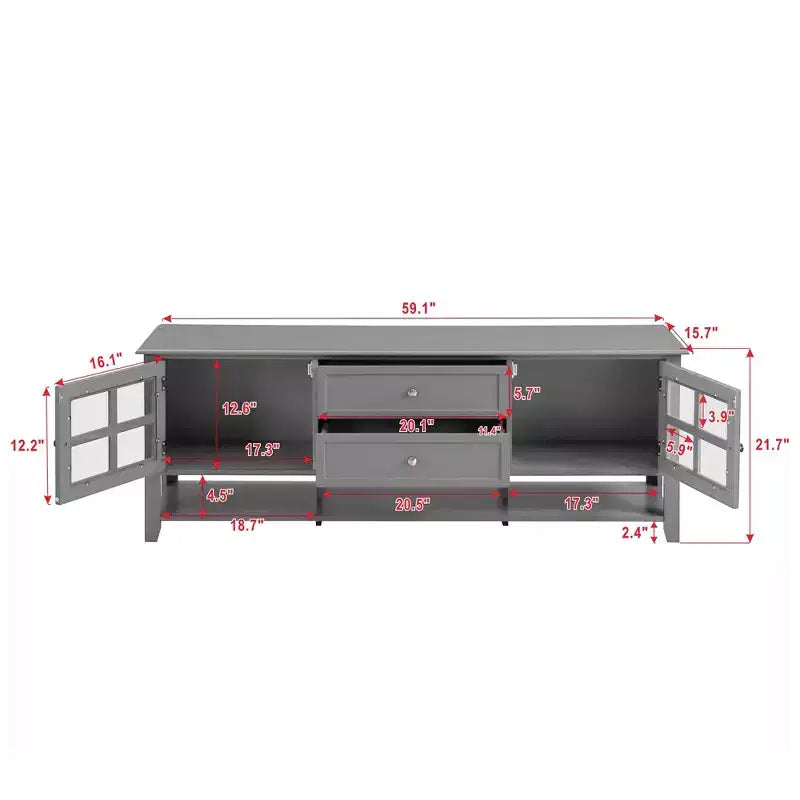 Mobile TV moderno da 59" per TV fino a 60", consolle multimediale in MDF grigio con contenitore multifunzionale e ante magnetiche silenziose