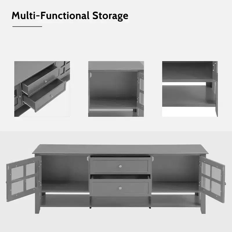 Mobile TV moderno da 59" per TV fino a 60", consolle multimediale in MDF grigio con contenitore multifunzionale e ante magnetiche silenziose