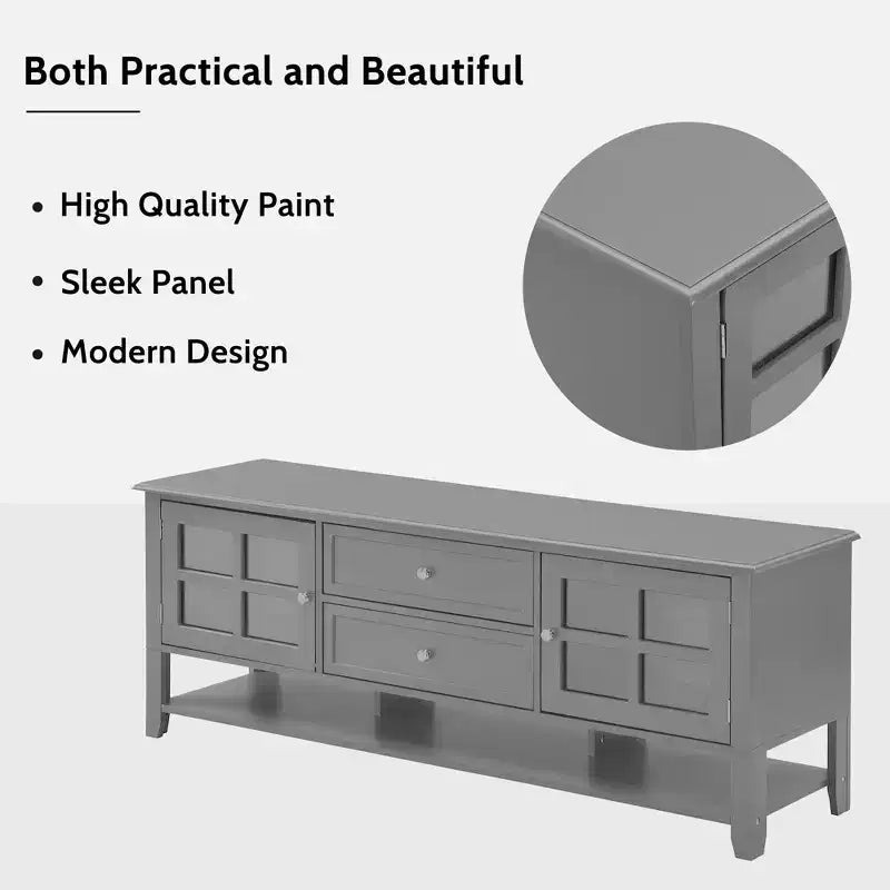 Mobile TV moderno da 59" per TV fino a 60", consolle multimediale in MDF grigio con contenitore multifunzionale e ante magnetiche silenziose