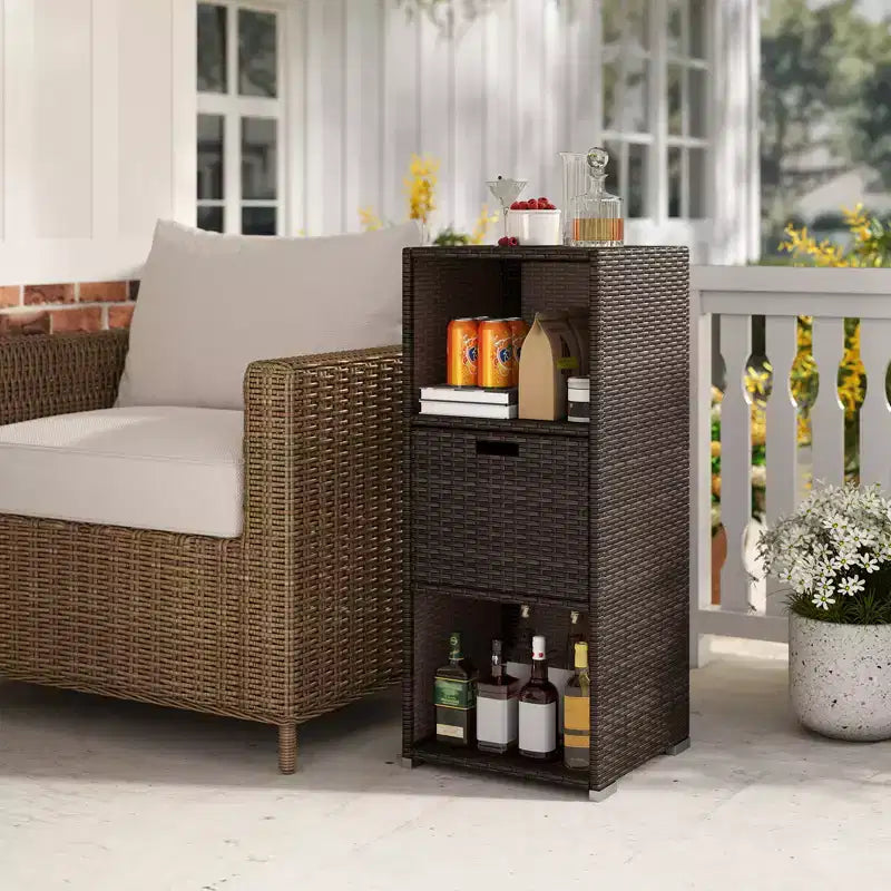 Costway Mobile da Esterno con Ripiani e Cassetto Rimovibile per Portico Marrone/Nero/Grigio Misto