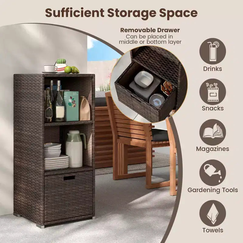 Costway Mobile da Esterno con Ripiani e Cassetto Rimovibile per Portico Marrone/Nero/Grigio Misto