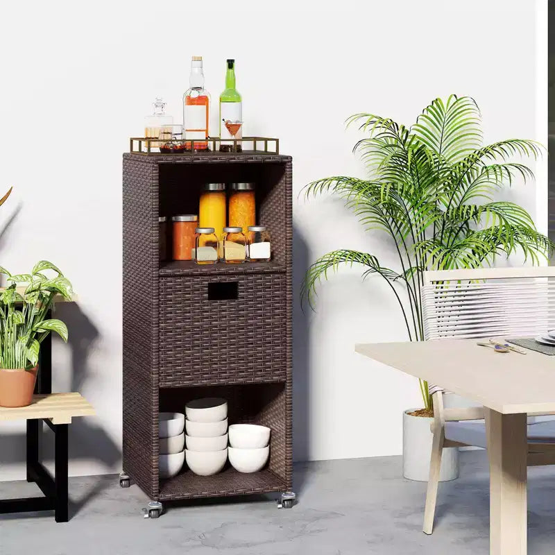 Costway Mobile da Esterno con Ripiani e Cassetto Rimovibile per Portico Marrone/Nero/Grigio Misto