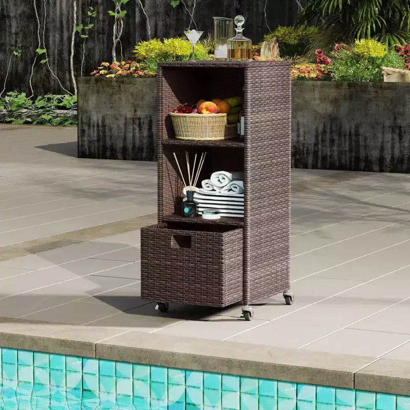 Costway Mobile da Esterno con Ripiani e Cassetto Rimovibile per Portico Marrone/Nero/Grigio Misto