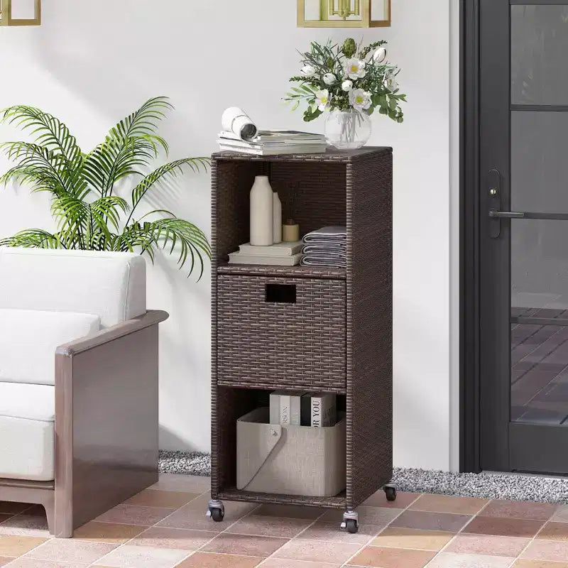 Costway Mobile da Esterno con Ripiani e Cassetto Rimovibile per Portico Marrone/Nero/Grigio Misto