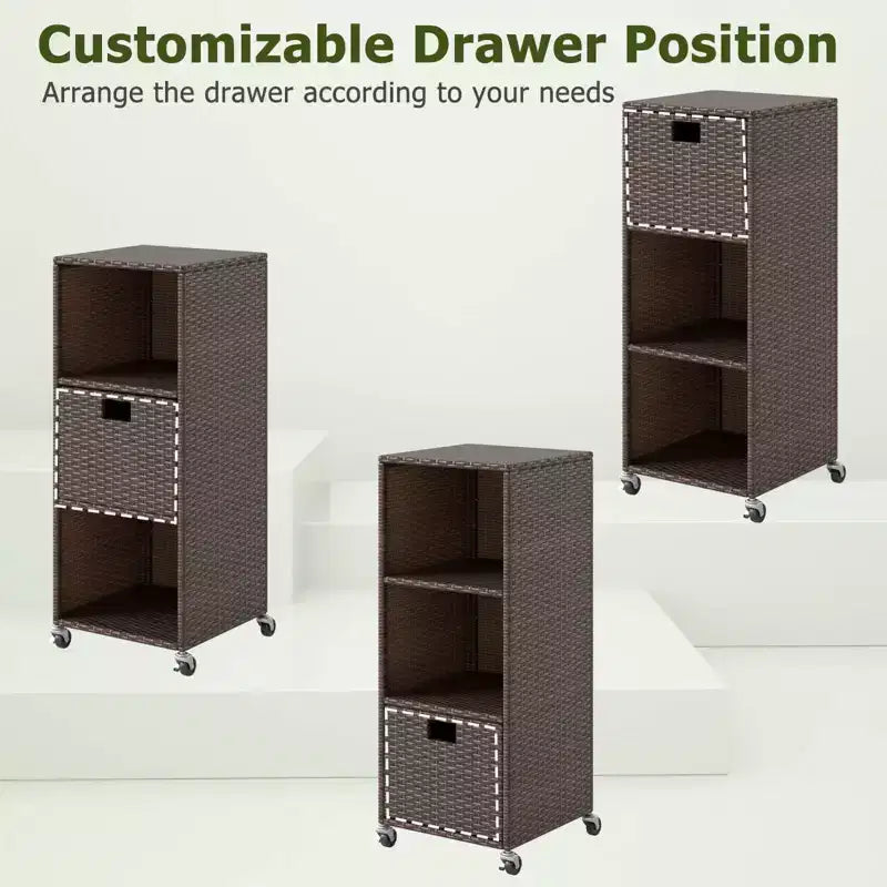 Costway Mobile da Esterno con Ripiani e Cassetto Rimovibile per Portico Marrone/Nero/Grigio Misto
